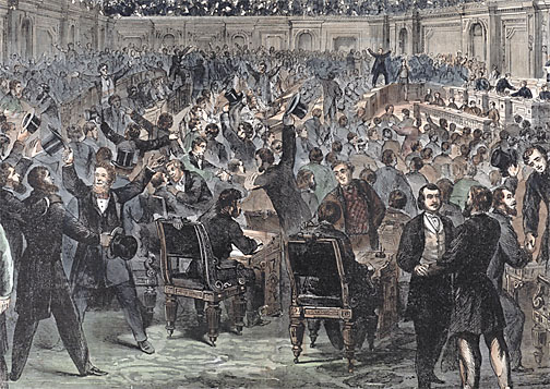 Congress celebrates passage of the 13th Amendment abolishing slavery.
