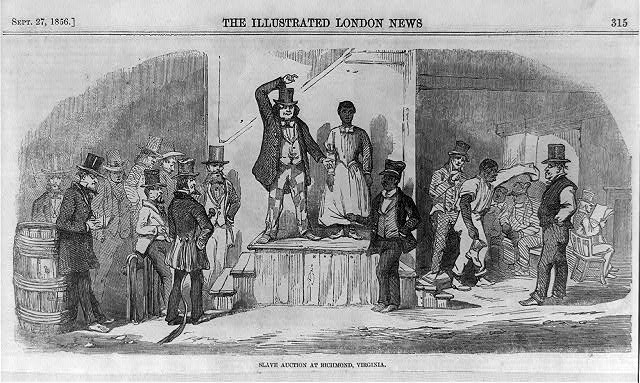 A picture of a slave auction in Richmond, Va., in 1856.
